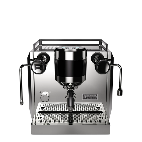 Rocket Espresso Bicocca chrome – vue de face avec groupe et écran tactile